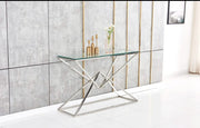 PYRAMID SILVER TRANSPARENT GLASS TOP CONSOLE 120X40X78CM