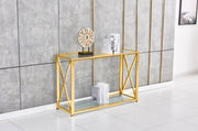 CONSOLA KENSY CON ACABADO DORADO Y CRISTAL TRANSPARENTE 120X40X78CM
