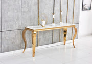 CONSOLA ACABADO ORO BARROCO CON MÁRMOL BLANCO 110X50X85CM