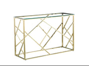 CONSOLA DE CRISTAL TRANSPARENTE Y GEOMAG DORADO DE 120X40X78CM