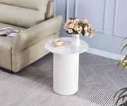 MESA PEDESTAL VALMY CON PATAS BEIGE Y SOBRE CERÁMICO DE MÁRMOL BLANCO 50X55CM