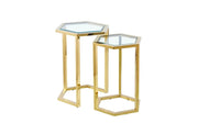 HEXAGONAL NESTING GUERIDON METAL IN GOLD TRANSPARENT GLASS TOP