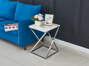 BEVERLY SILVER GUERIDON TABLE WITH WHITE MARBLE TOP 40X40X55CM