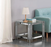 FLUTE SILVER GUERIDON TABLE WITH TRANSPARENT GLASS TOP AND TRANSPARENT GLASS BOTTOM 50X50X55CM