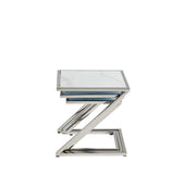 SILVER NESTING GUERIDON TABLES WITH WHITE MARBLE TOP  45X45 + 40X40 + 35X35CM