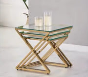 TRIPLE POP NESTING GUERIDON TABLES IN GOLD TRANSPARENT 45X45X46CM + 40X40X41CM + 35X35X36CM