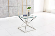 PYRAMID SILVER FINISHING WITH TRANSPARENT GLASS TOP GUERIDON TABLE MEASURING 55X55X55CM
