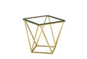 MESA GUERIDÓN ALINA ORO DISEÑO CON CRISTAL TRANSPARENTE 50X50CM
