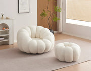 SILLÓN GIRATORIO PERLE EN TEJIDO TEDDY BEIGE CON PUF REPOSAPIÉS 106X100X62CM + 60X37CM