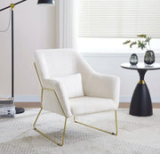 BASKA ARMCHAIR WITH GOLD FRAME AND FEETS IN BEIGE WOOL FRABRIC WITH 1 CUSHION