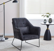 SILLÓN BASKA CON ESTRUCTURA DE METAL NEGRO Y PATAS EN TELA DE LANA ANTRACITA/GRIS OSCURO