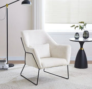 SILLÓN BASKA CON ESTRUCTURA Y PATAS DE METAL NEGRO Y TAPIZADO EN TELA DE LANA BEIGE