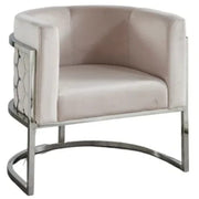 SILLÓN BEIS CON DISEÑO DE NIDO DE ABEJA PLATEADO Y ACERO INOXIDABLE