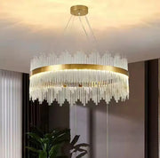 AURORA GLASS CHANDELIER WITH ROUND FRAME AND ADJUSTABLE CABLES 70X60X33CM