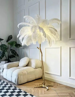 VELONA FLOOR LAMP WHITE OSTRICH FEATHERS 80X170CM