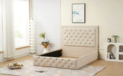 ROMA BED FRAME 160X200 CM BEIGE VELVET WITHOUT MATRESS AND BASE.