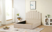 ESTRUCTURA DE CAMA PIANO 140X190CM TERCIOPELO BEIGE, SIN SOMIER Y COLCHÓN.