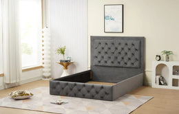 ESTRUCTURA DE CAMA ROMA 140X190CM ANTRACITA/TERCIOPELO GRIS OSCURO SIN SOMIER NI COLCHÓN.