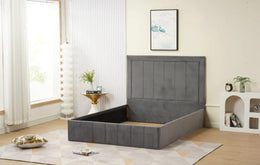 ESTRUCTURA DE CAMA POLO 140X190CM ANTRACITA/TERCIOPELO GRIS OSCURO SIN SOMIER NI COLCHÓN.