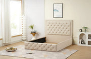 ESTRUCTURA CAMA ROMA 140X190CM TERCIOPELO BEIGE SIN SOMIER NI COLCHÓN.