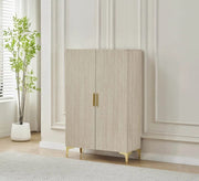 SHOE CABINET TRAVERTINE WITH 2 DOORS ,MDF , STAINLESS STEEL BASE MEASURING 81X35X125CM.