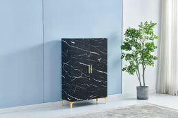 SHOE CABINET MARBLE BLACK WITH WHITE  WITH 2 DOORS ,MDF , STAINLESS STEEL BASE MEASURING 81X35X125CM.