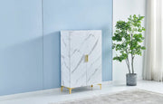 SHOE CABINET MARBLE WHITE AND GREY  WITH 2 DOORS ,MDF , STAINLESS STEEL BASE MEASURING 81X35X125CM.