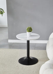 GOYA CERAMIC GUERIDON TABLE WITH WHITE MARBLE TOP AND METAL BLACK FEETS MEASURING 44X44X50CM ,