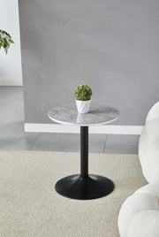 GOYA CERAMIC GUERIDON TABLE WITH GREY MARBLE TOP AND METAL BLACK FEETS MEASURING 44X44X50CM ,