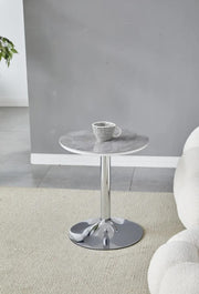 GOYA CERAMIC GUERIDON TABLE WITH GREY MARBLE TOP AND SILVER FEETS MEASURING 44X44X50CM ,