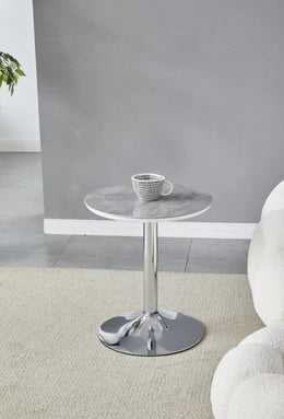 GOYA CERAMIC GUERIDON TABLE WITH GREY MARBLE TOP AND SILVER FEETS MEASURING 44X44X50CM ,