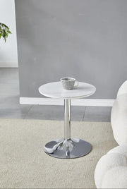 GOYA CERAMIC GUERIDON TABLE WITH WHITE MARBLE TOP AND SILVER FEETS MEASURING 44X44X50CM ,