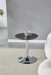GOYA CERAMIC GUERIDON TABLE WITH BLACK  TOP AND SILVER FEETS MEASURING 44X44X50CM ,