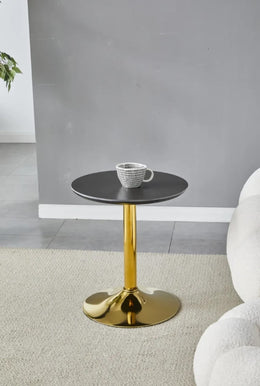 GOYA CERAMIC GUERIDON TABLE WITH BLACK  TOP AND GOLD FEETS MEASURING 44X44X50CM ,