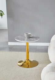 GOYA CERAMIC GUERIDON TABLE WITH GREY MARBLE TOP AND GOLD FEETS MEASURING 44X44X50CM ,