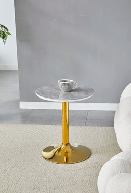 GOYA CERAMIC GUERIDON TABLE WITH GREY MARBLE TOP AND GOLD FEETS MEASURING 44X44X50CM ,