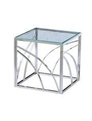 GEO TRANSPARENT GUERIDON TABLE WITH SILVER FINISHING MEASURING 55X55X55CM
