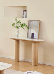 MESA CONSOLA FINEA CON MÁRMOL BEIGE DE HAYA, ACABADO CERÁMICO DE 120X40X80CM