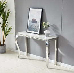 BAROQUE CONSOLE WITH WHITE/BEIGE MARBLE TOP AND SILVER FEETS 120X40X75CM