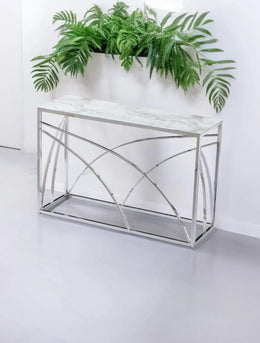 GEO CONSOLE WHITE/BEIGE MARBLE TOP WITH SILVER FINISHING 120X40X78CM