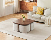 MESA DE CENTRO MARBELLA EN COLOR NOGAL Y PUFS EN BEIGE 80X80X40CM