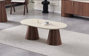 ICONIC COFFEE TABLE , IN WALNUT AND TRAVERTINE MEASURING 120X70X45CM