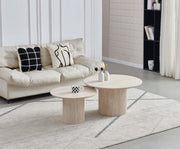 PILA DUO NESTING COFFE TABLE IN CERAMIC FEETS AND TRAVERTINE COLOR MEASURING 80+60X40CM