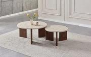 MESAS DE CENTRO ZORA DUO EFECTO TRAVERTINO CON PATAS DE NOGAL. MEDIDAS 80+60X45+40CM