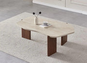 ZORA COFFEE TABLE TRAVERTINE EFFECT WITH WALNUT LEGS. 120X70X45CM