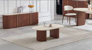 CALYPSO COFFEE TABLE IN TRAVERTINE CERAMIC FEETS WITH WALNUT COLOR MEASURING 120X70X45CM