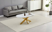 OPHELIA COFFEE TABLE IN BEIGE MARBLE TOP WITH GOLD FEETS. MEASURING 120X70X45CM