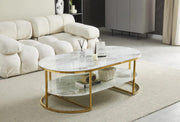 LELIA COFFEE TABLE WITH BEIGE MARBLE TOP AND BOTTOM AND GOLD FINISHING MEASURING 130X70X45CM