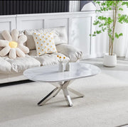 MESA DE CENTRO OPHELIA CON TAPA DE MÁRMOL BLANCO Y PATAS PLATEADAS DE 120X70X45CM