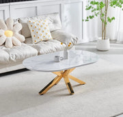 MESA DE CENTRO OPHELIA CON TAPA DE MÁRMOL BLANCO Y PATAS DORADAS, MEDIDAS 120X70X45CM
